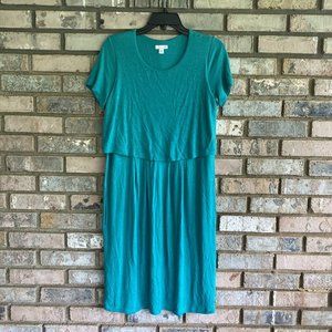 J. Jill Womens Layered Knit Button Back Dress Lagoon Green Size Small Pockets